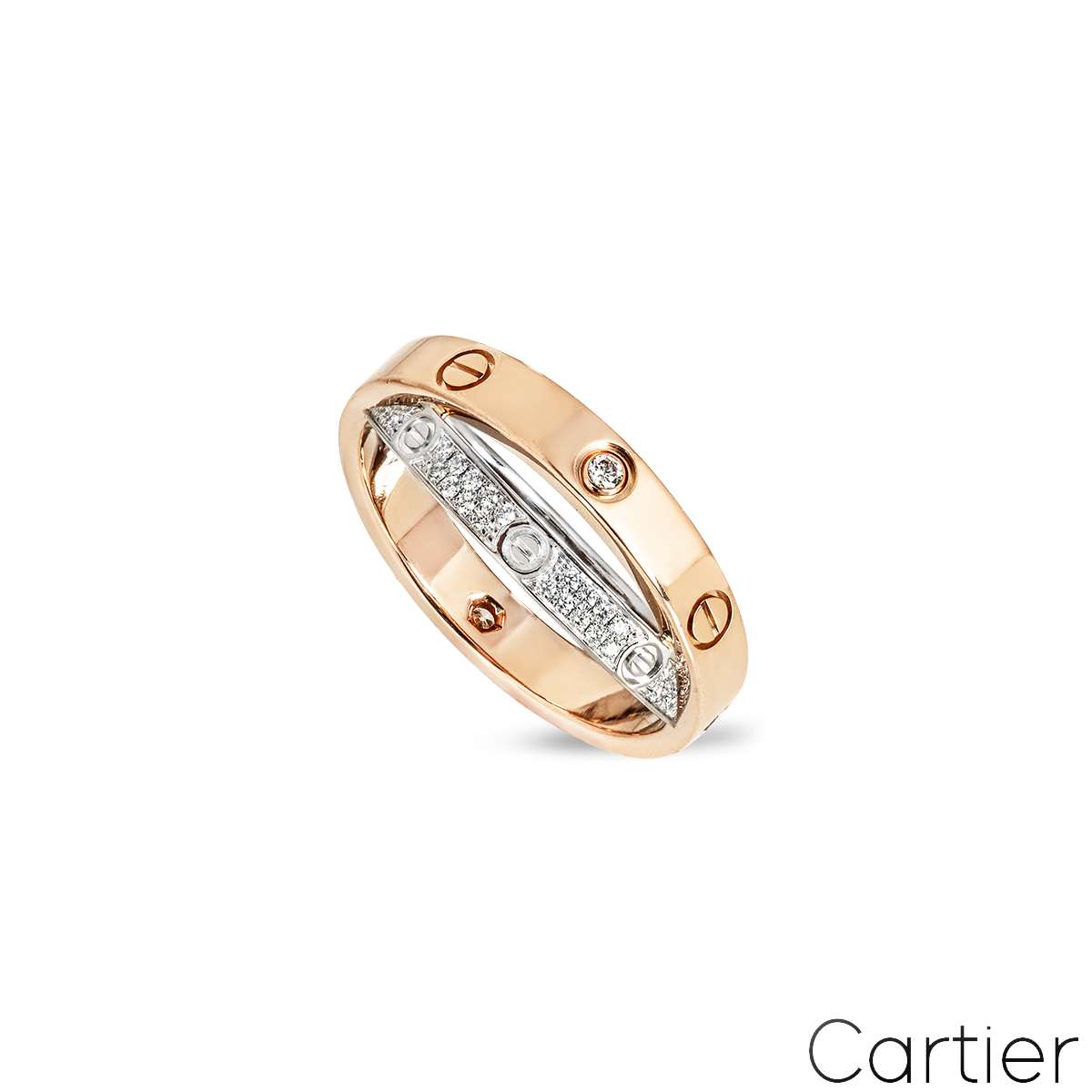 Cartier Rose & White Gold Double Pave Love Ring Size 53 B4094300